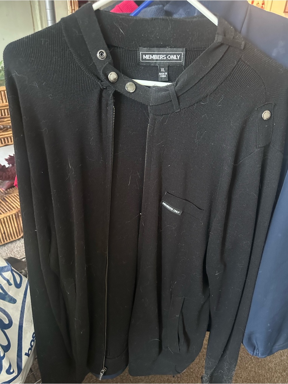 Members Only Black Zip Sweater with Snap Collar